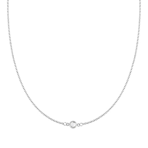 Petite 1 White Topaz Necklace in 14k Gold (April) - White Gold