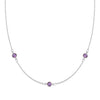 Bayberry 1.17 mm cable chain birthstone necklace featuring three 4 mm briolette amethysts bezel set in 14k white gold