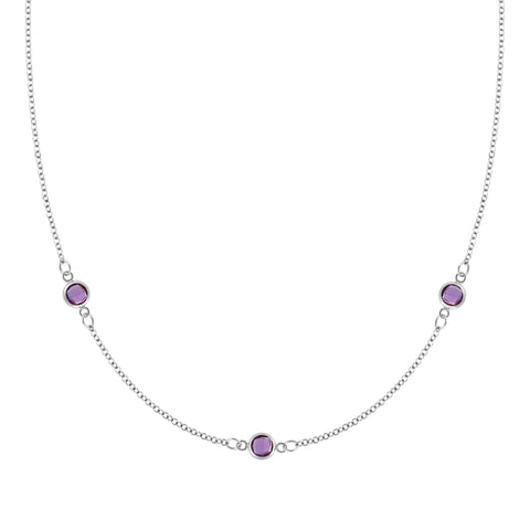 Bayberry 3 Amethyst Necklace in 14k Gold (February) - White Gold