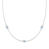 Bayberry 1.17 mm cable chain birthstone necklace featuring three 4 mm briolette aquamarines bezel set in 14k white gold