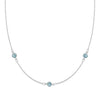 Bayberry birthstone necklace featuring three 4 mm briolette Nantucket blue topaz bezel set in 14k white gold