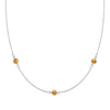Bayberry 1.17 mm cable chain birthstone necklace featuring three 4 mm briolette citrines bezel set in 14k white gold