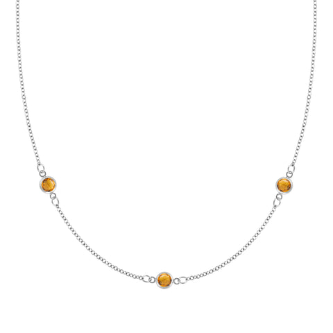 Bayberry 3 Citrine Necklace in 14k Gold (November) - White Gold