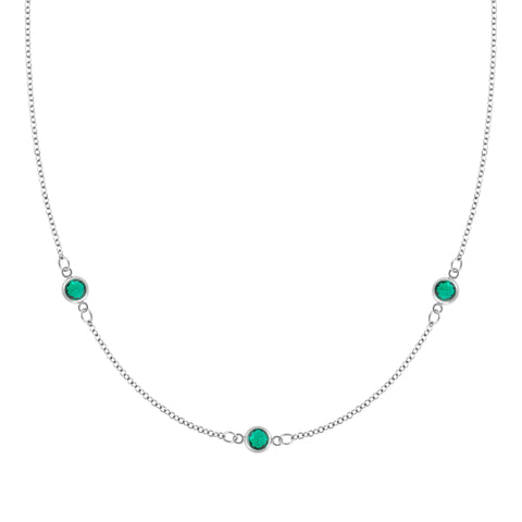 Bayberry 3 Emerald Necklace in 14k Gold (May) - White Gold