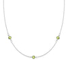 Bayberry 1.17 mm cable chain birthstone necklace featuring three 4 mm briolette peridots bezel set in 14k white gold
