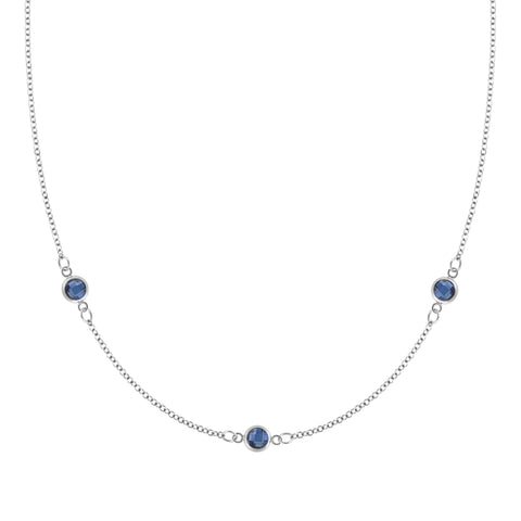 Bayberry 3 Sapphire Necklace in 14k Gold (September) - White Gold