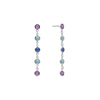 Pair of Newport earrings each featuring 5 alternating 4 mm amethysts, Nantucket blue topaz and sapphires set in white gold