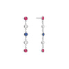 Pair of Newport earrings each featuring 5 alternating 4 mm white topaz, sapphires and rubies set in 14k white gold