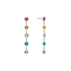 Pair of Newport earrings each featuring 5 alternating rainbow hued 4 mm gemstones set in 14k white gold