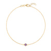 Classic cable chain bracelet featuring one briolette cut amethyst bezel set in 14k yellow gold - front view