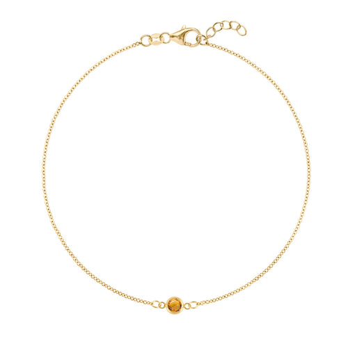 Classic cable chain bracelet featuring one 4 mm briolette cut citrine bezel set in 14k yellow gold - front view
