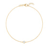 Classic cable chain bracelet featuring one 4 mm briolette cut moonstone bezel set in 14k yellow gold - front view