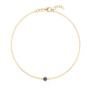 Classic cable chain bracelet featuring one 4 mm briolette cut sapphire bezel set in 14k yellow gold - front view
