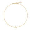 Classic cable chain bracelet featuring one 4 mm briolette cut white topaz bezel set in 14k yellow gold - angled view