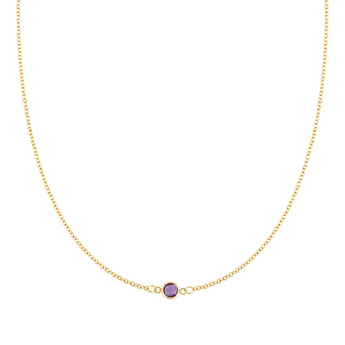 Petite 1 Amethyst Necklace in 14k Gold (February)