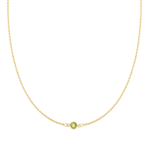Petite 1 Peridot Necklace in 14k Gold (August)