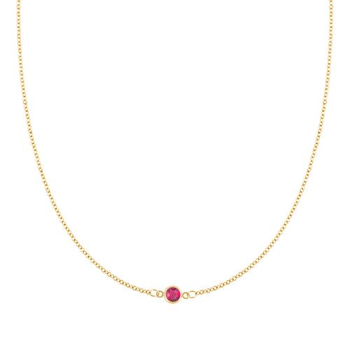 Petite 1 Ruby Necklace in 14k Gold (July)