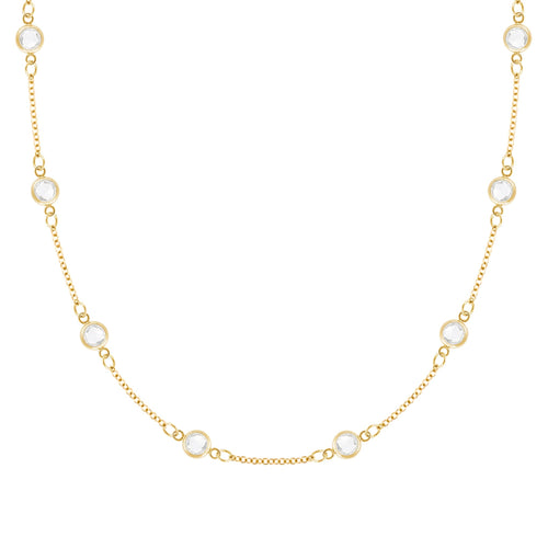 Personalized Classic Necklace featuring eight 4 mm briolette cut gemstones bezel set in 14k yellow gold - front view