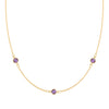 Bayberry 1.17 mm cable chain birthstone necklace featuring three 4 mm briolette amethysts bezel set in 14k gold - front view