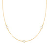 Personalized cable chain necklace featuring three 4 mm briolette cut gemstones bezel set in 14k yellow gold - front view