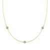 Bayberry birthstone necklace featuring three 4 mm briolette Nantucket blue topaz bezel set in 14k gold - front view