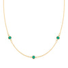 Bayberry 1.17 mm cable chain birthstone necklace featuring three 4 mm briolette emeralds bezel set in 14k gold - front view