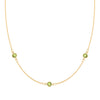 Bayberry 1.17 mm cable chain birthstone necklace featuring three 4 mm briolette peridots bezel set in 14k gold - front view