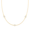 Bayberry cable chain birthstone necklace featuring three 4 mm briolette white topaz bezel set in 14k gold - front view