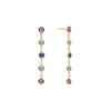 Pair of Newport earrings each featuring 5 alternating 4 mm amethysts, Nantucket blue topaz and sapphires bezel set in gold