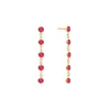 A pair of Newport earrings each featuring five 4 mm briolette cut rubies bezel set in 14k yellow gold