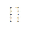 Pair of Wisdom Newport earrings each featuring 5 alternating 4 mm sapphires and moonstones set in 14k yellow gold