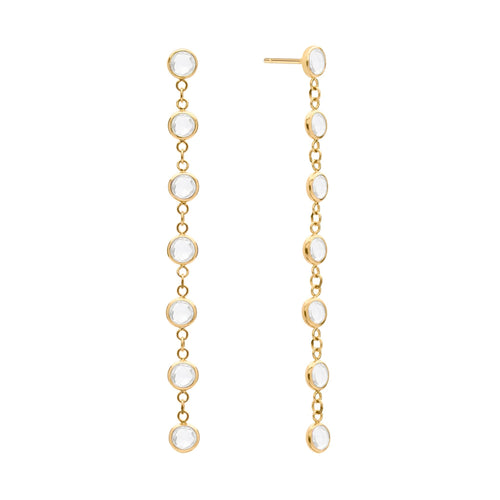 Pair of Personalized Classic dangle earrings featuring seven gemstones bezel set in 14k yellow gold - front view