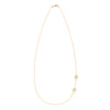 14k yellow gold cable chain necklace featuring two 1/4” flat discs engraved with the letters A and B