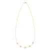 14k yellow gold cable chain necklace featuring five 1/4” flat discs engraved with the letters ABCDE