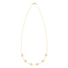 14k yellow gold cable chain necklace featuring six 1/4” flat discs engraved with letters, spelling ABCDEF