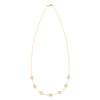 14k yellow gold cable chain necklace featuring seven 1/4” flat discs engraved with the letters ABCDEFG