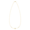 14k gold Classic necklace featuring two birthstones and one 1/4” flat disc engraved with a four leaf clover