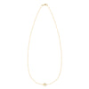 14k yellow gold 1.17 mm cable chain necklace featuring one 1/4” flat disc engraved with a four leaf clover