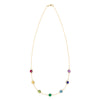 Grand 14k yellow gold 1.17 mm cable chain necklace featuring seven 6 mm rainbow hued briolette cut bezel set gemstones