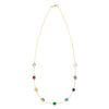 Grand 14k gold 1.17 mm cable chain necklace featuring nine 6 mm rainbow hued briolette cut bezel set gemstones