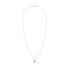 Greenwich cable chain necklace featuring one 4 mm faceted round cut emerald & one 2.1 mm diamond bezel set in 14k yellow gold