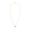 Greenwich cable chain necklace featuring one 4 mm round cut sapphire and one 2.1 mm diamond bezel set in 14k yellow gold