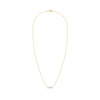 Greenwich cable chain necklace featuring two 4 mm round cut white topaz and one 2.1 mm diamond bezel set in 14k yellow gold