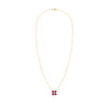 Greenwich cable chain necklace featuring four 4 mm round cut rubies and one 2.1 mm diamond bezel set in 14k yellow gold