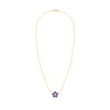 Greenwich cable chain necklace featuring five 4 mm round cut amethysts and one 2.1 mm diamond bezel set in 14k yellow gold