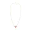 Greenwich cable chain necklace featuring five 4 mm round cut garnets and one 2.1 mm diamond bezel set in 14k yellow gold