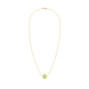 Greenwich cable chain necklace featuring five 4 mm round cut peridots and one 2.1 mm diamond bezel set in 14k yellow gold