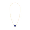 Greenwich cable chain necklace featuring five 4 mm round cut sapphires and one 2.1 mm diamond bezel set in 14k yellow gold