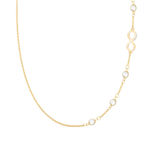 Infinity & Petite 4 Birthstone Necklace in 14k Gold