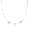 14k white gold necklace featuring one 1/4” flat disc engraved with a heart symbol and two letter-engraved discs